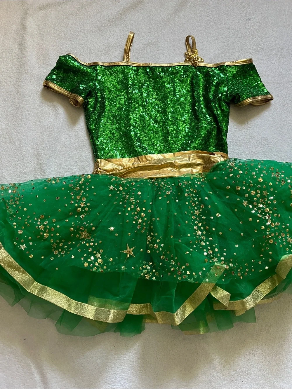 Girls Sparkling Green & Gold Tutu Dance Costume